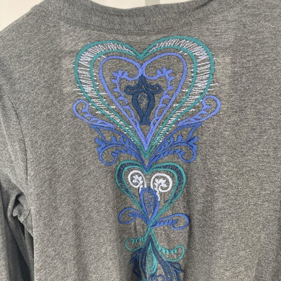 Johnny Was Cardigan Kimono Medium Embroidered Draped Open Front Boho Gray Jacket - Picture 3 of 16